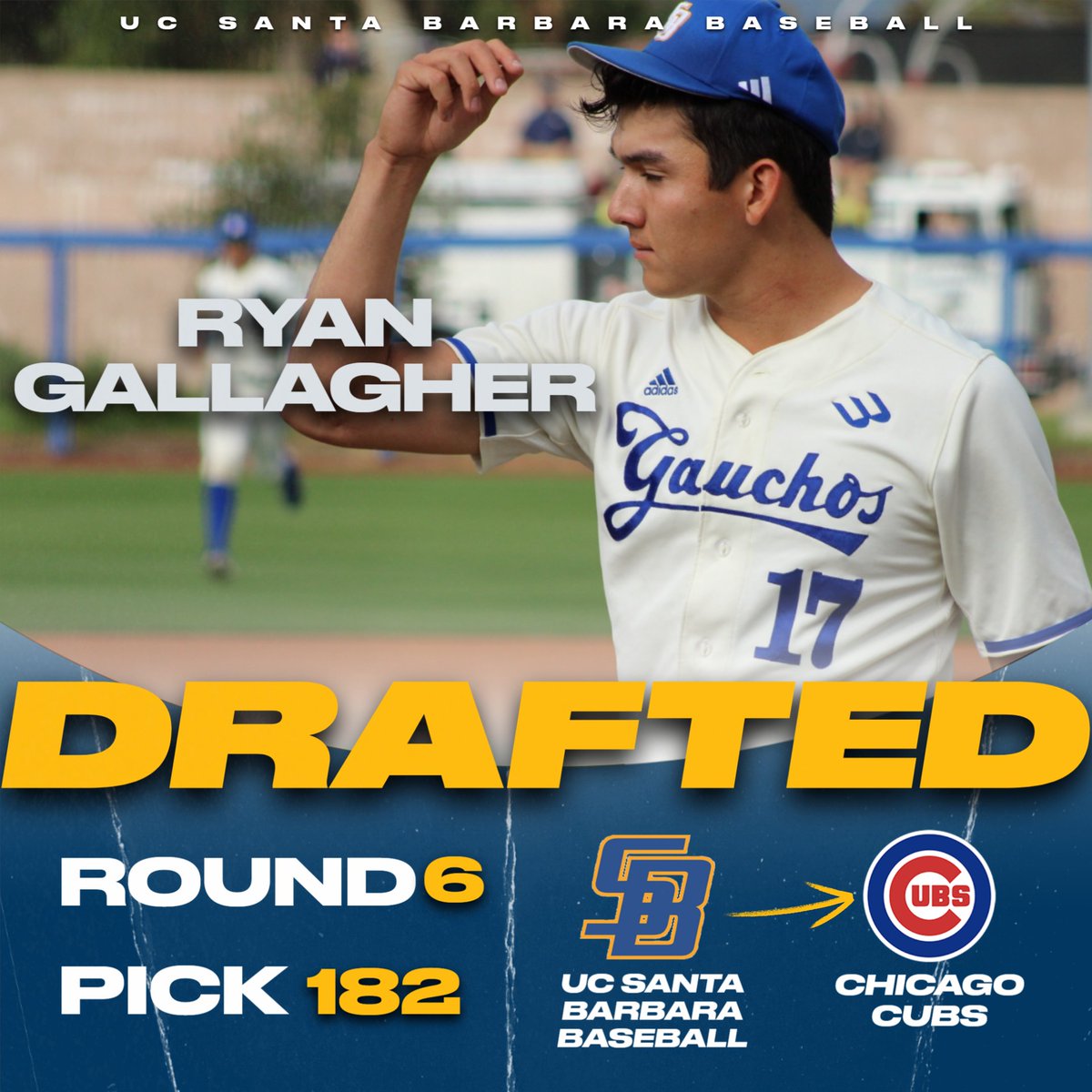 𝐆𝐚𝐥𝐥𝐲’𝐬 𝐠𝐨𝐢𝐧𝐠 𝐭𝐨 𝐭𝐡𝐞 𝐬𝐡𝐨𝐰! 🤩

With the 182nd pick in the 6th round of the #MLBDraft, the Chicago Cubs select <a href="/ryan_gallyy/">ryan gallagher</a>!

#GoChos | #ChosInThePros