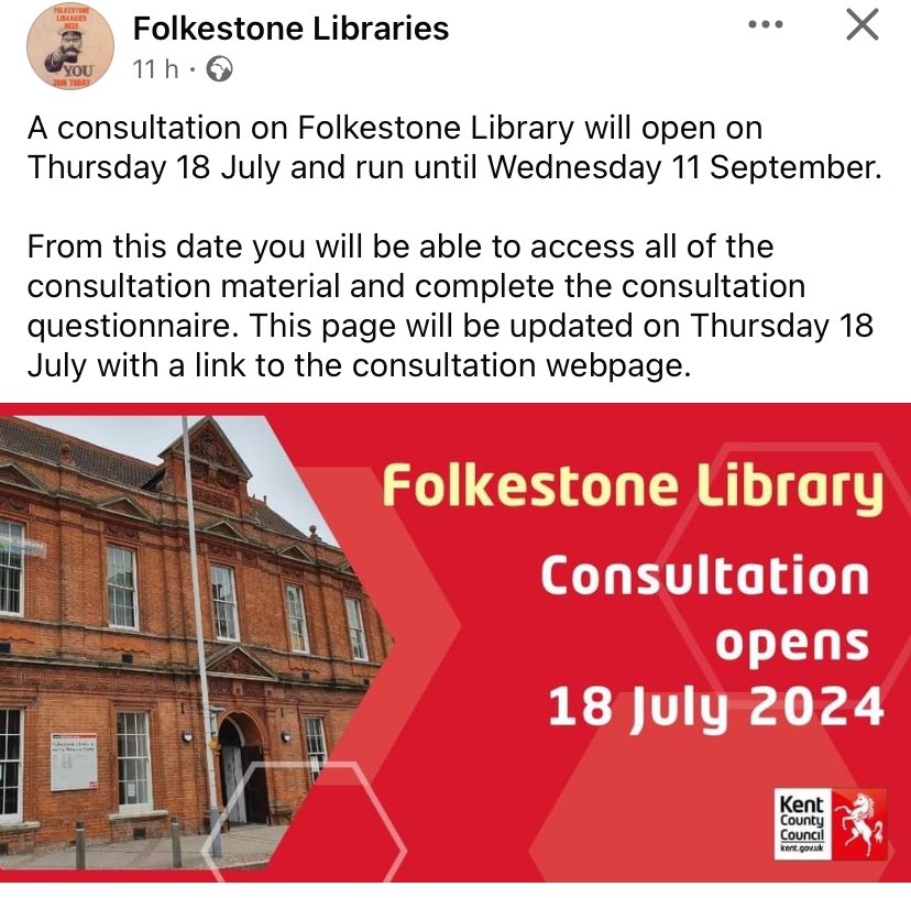Rebecca_L_Law's tweet photo. Consultation on the future of Folkestone Library opens this Thursday #saveourlibrary #gracehilllibrary #folkestone #folkestonelibrary https://t.co/eutRn2ECR1