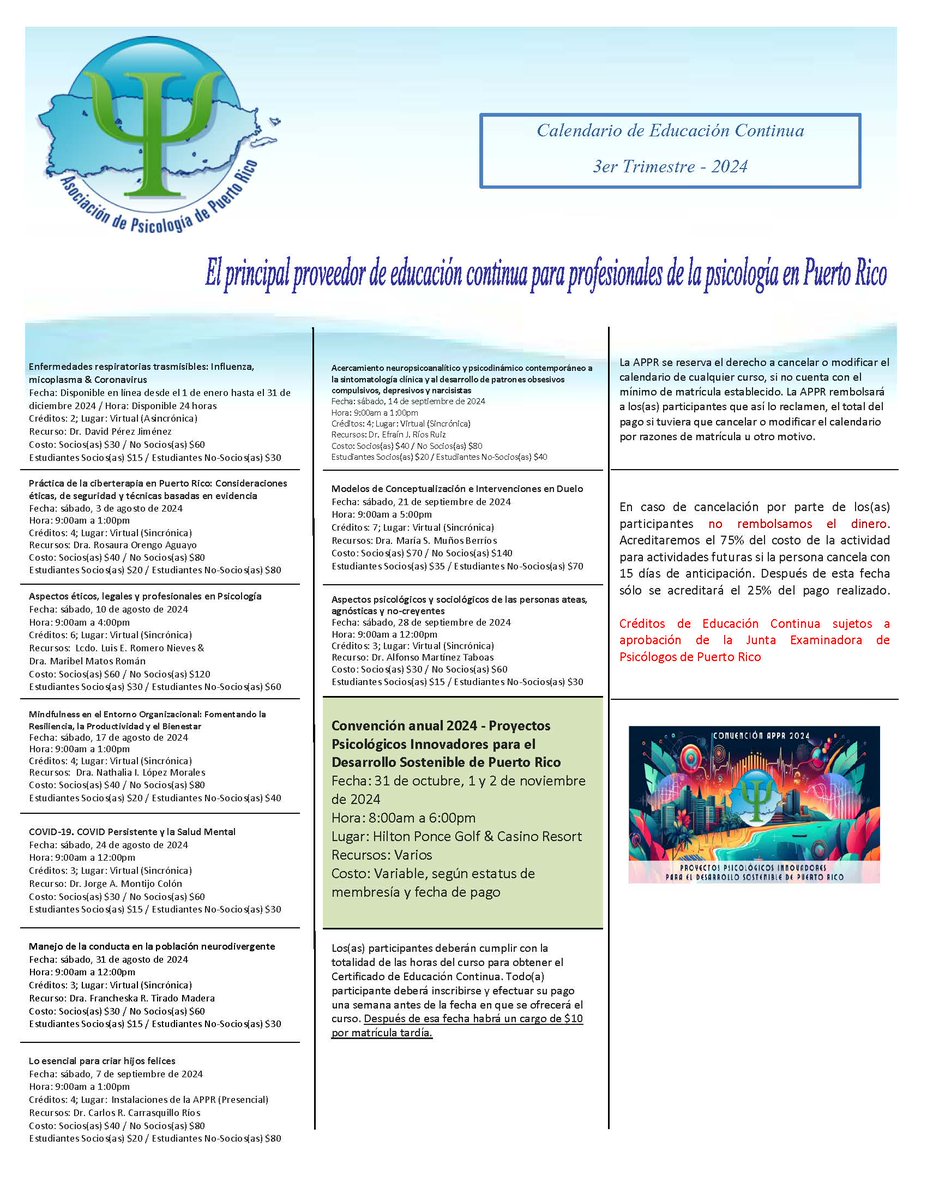 Ya está disponible el Calendario de Educación Continua para el tercer trimestre de 2024.  Para más información, visita: Educación Continua | APPR (asppr.net)