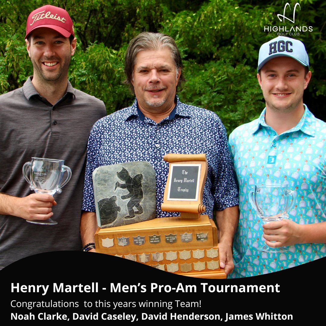 HighlandsGC1929's tweet image. Henry Martell Men's Pro-Am Tournament!
🏆Team Results:  James Whitton, Noah Clarke, David Caseley and David Henderson
🏆Top Professional: Mike Belbin, Royal Mayfair
🏆Top Amateur:  Brian Laubman

Big Thank You to our sponsors, participants, volunteers and staff members!