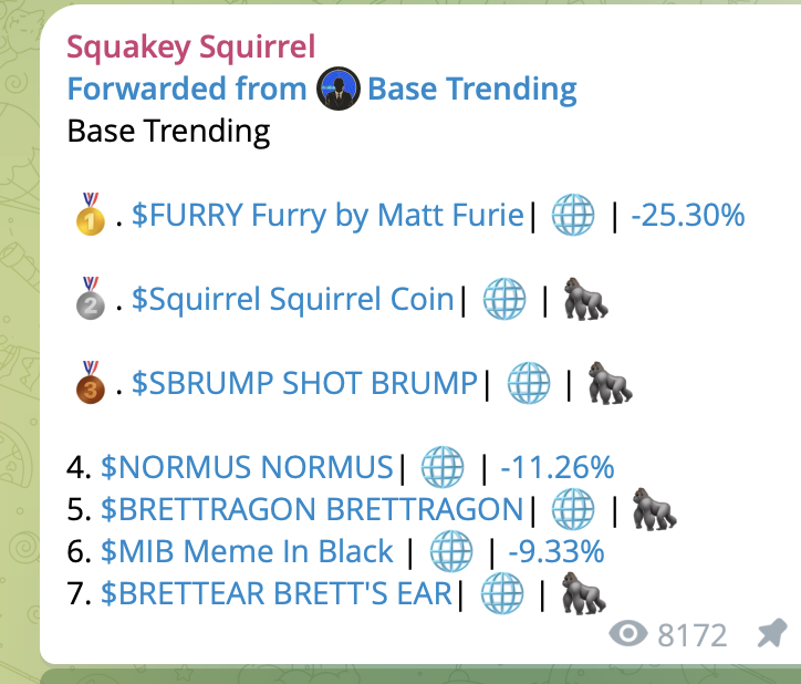 Squirrelonbase's tweet photo. Hey there! No need for 20k. We've booked the base trending for you guys. #Crypto #Blockchain #Memecoin #SquirrelCoin #CryptoCommunity #FinancialFreedom https://t.co/Av64iLO9BT