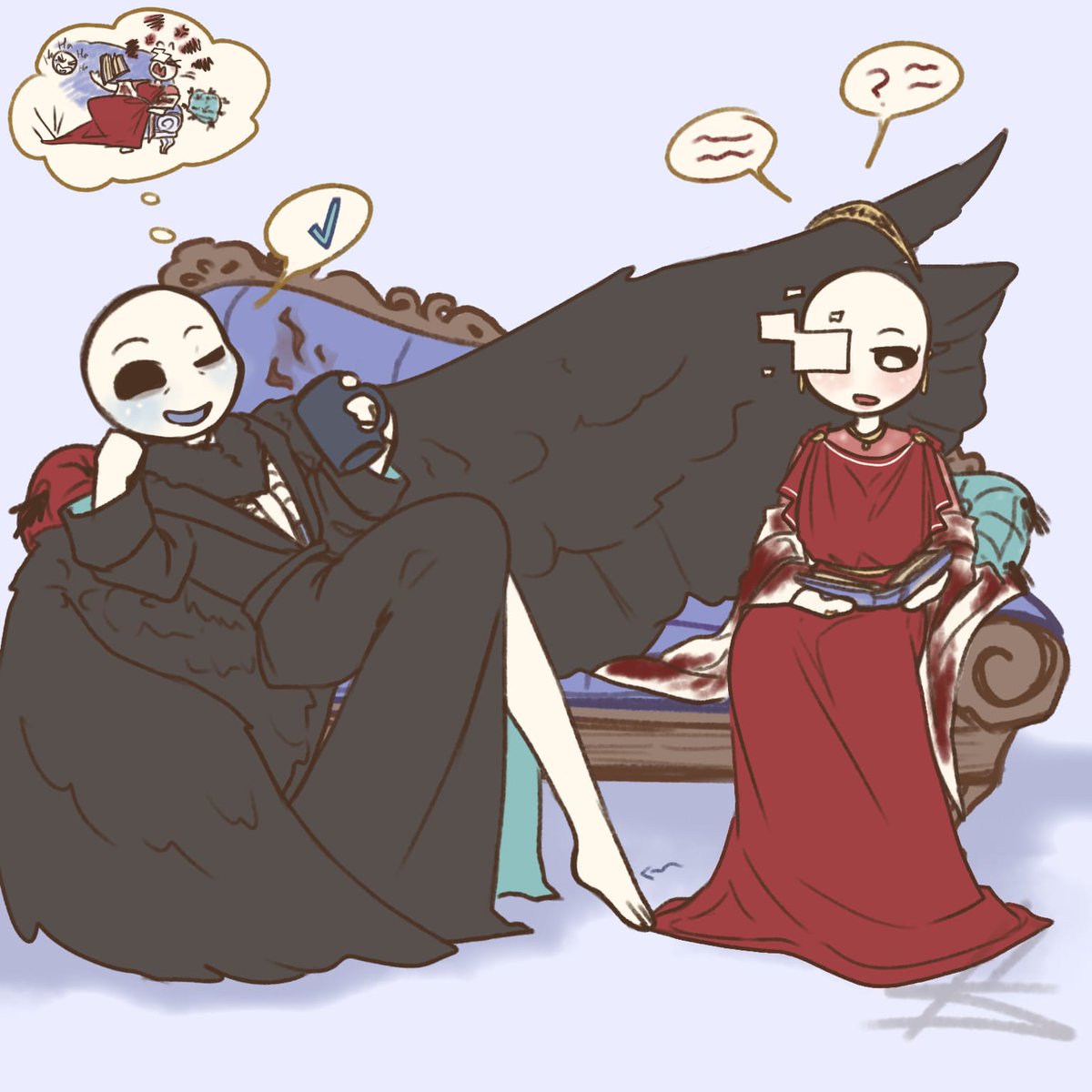 Underwent04's tweet photo. The king and queen on a break. But the king prefers to bother the queen instead of resting.
.
.
.
.
.
#genosans #afterdeath #genosansxreapersans #reapersans #art #chibiart #chiby #cawaiart #fanart #deathfamily #afterdeathship #drawins https://t.co/YgDKY7bfqc