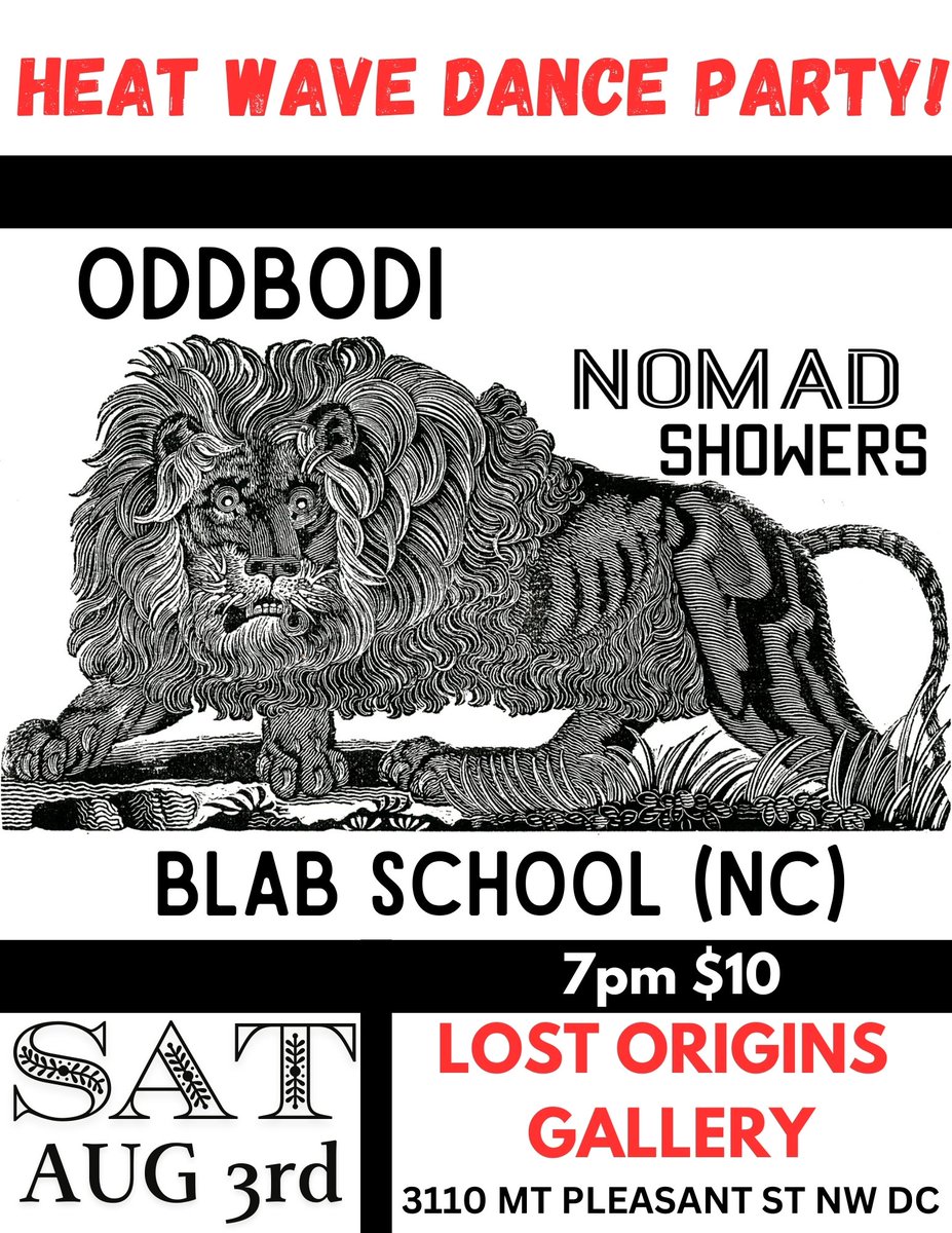 Hello to all my #DMV friends.  I am playing a fun art gallery show in Mt. Pleasant DC at the Lost Origins Gallery on Aug. 3rd.  #dcpunk #dcmusic 7pm w/ Oddbodi and Blab School (NC) HEAT WAVE DANCE PARTY!
