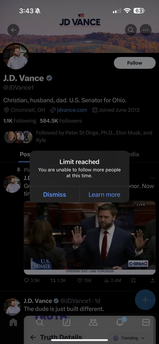 DMcGOVS's tweet photo. @elonmusk How do I get around this? I haven’t followed a new account in sometime?? https://t.co/WkV478hsvq