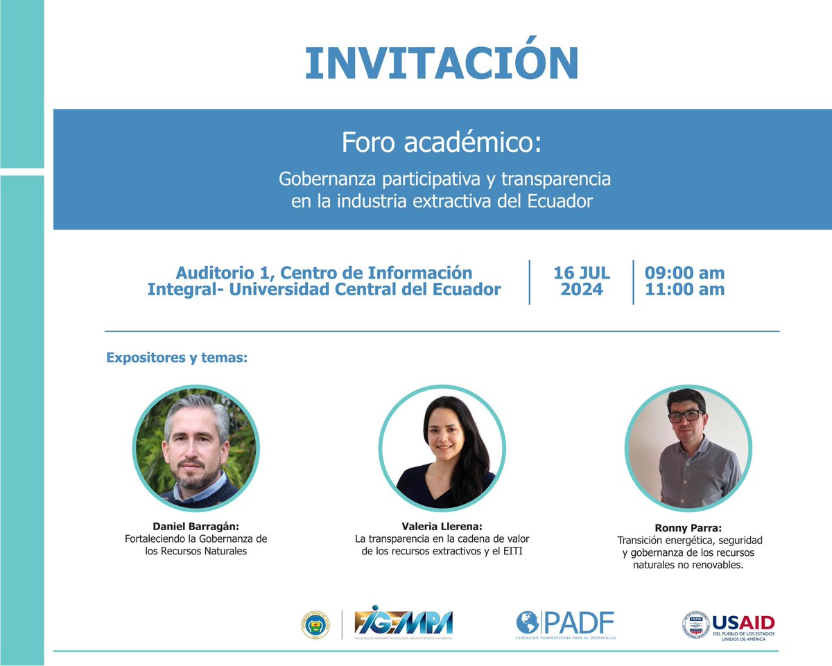 PADF Ecuador (@padfecuador) on Twitter photo ¡Ven y conoce sobre la importancia de la gobernanza participativa en nuestros recursos naturales! 🔎🌎
Descubre cómo el Estándar EITI está impulsando la transparencia y la rendición de cuentas en la gestión de la industria extractiva y como avanzamos en la transición energética. ¡Ven y conoce sobre la importancia de la gobernanza participativa en nuestros recursos naturales! 🔎🌎
Descubre cómo el Estándar EITI está impulsando la transparencia y la rendición de cuentas en la gestión de la industria extractiva y como avanzamos en la transición energética.