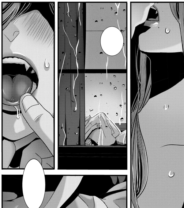 懐かしシーン。
窓ガラスの雨を描くのも楽しかった。 