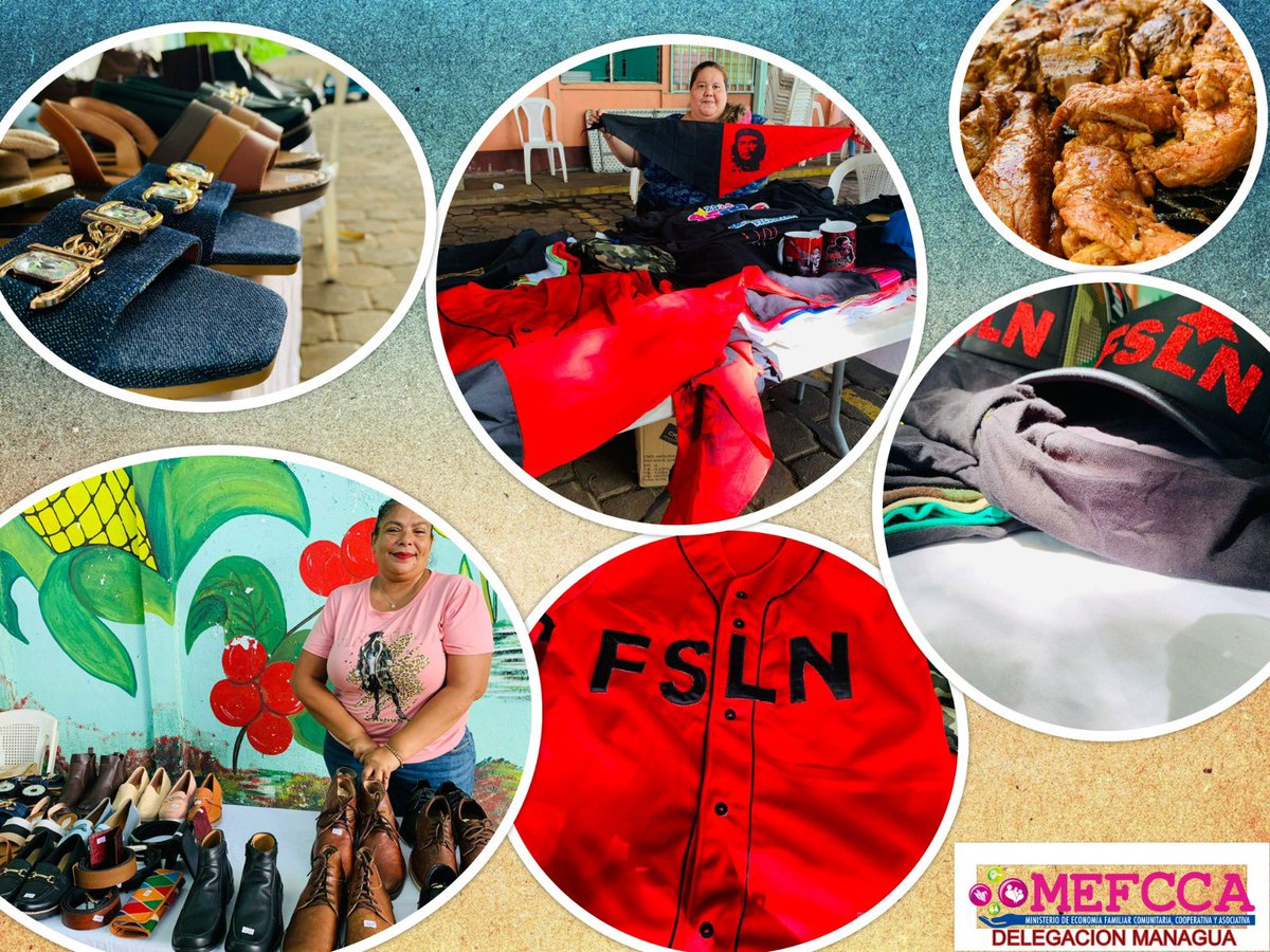 *#4519LaPatriaLaRevolución* *#4519SiempreMásAllá* saludando a   Julio Victorioso desde #MEFCCA Managua realizamos nuestra  "Feria de Camiseta Revolucionaria" con oferta de: gorras, camisas, cuero, calzado y gastronomia tradicional, dinamizando la economia familiar.