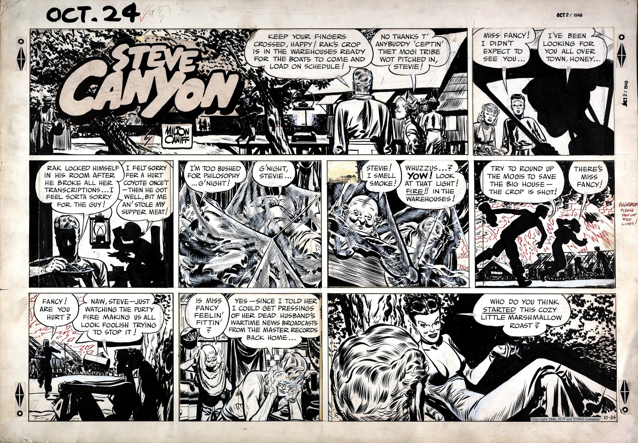 Pagina original de Steve Canyon, de Domingo del 24 de octubre de 1948 sin color