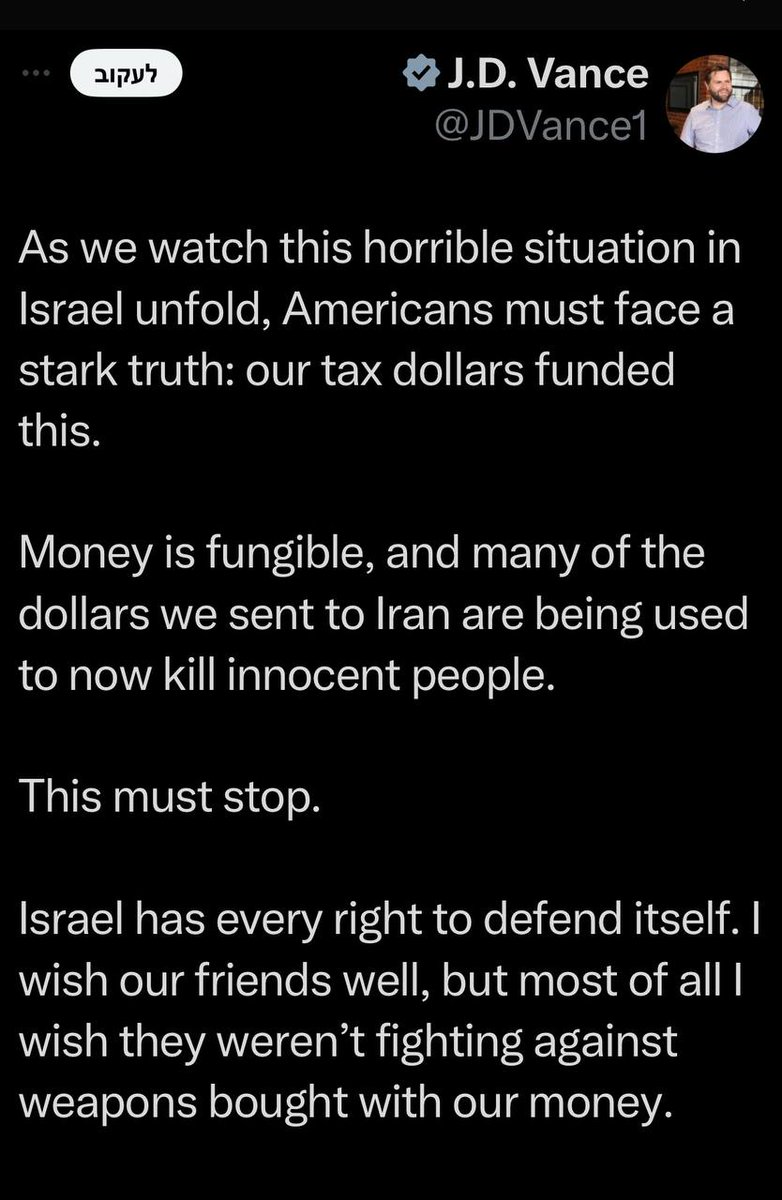 JewishWarrior13's tweet photo. Just a few post JD Vance made about Israel 👇 https://t.co/HBdQxWihlq
