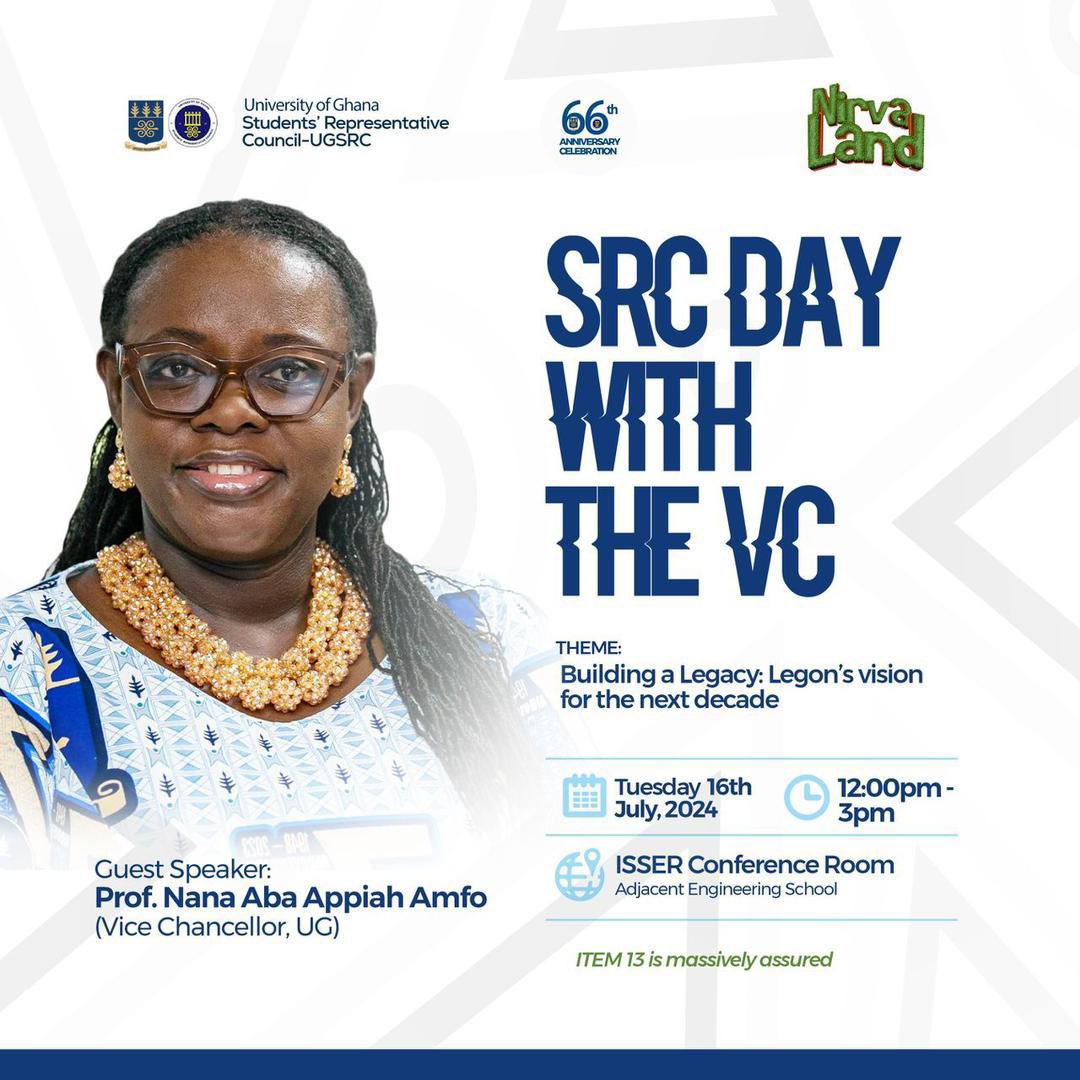 univers1057fm's tweet photo. #SRCDayWithVC: The Vice-Chancellor, Prof. Nana Aba Appiah Amfo will engage students tomorrow from 12 noon to 3 PM at the ISSER Conference Room
#UGSRCWeek #UniversNews https://t.co/iFKjrt04Ed