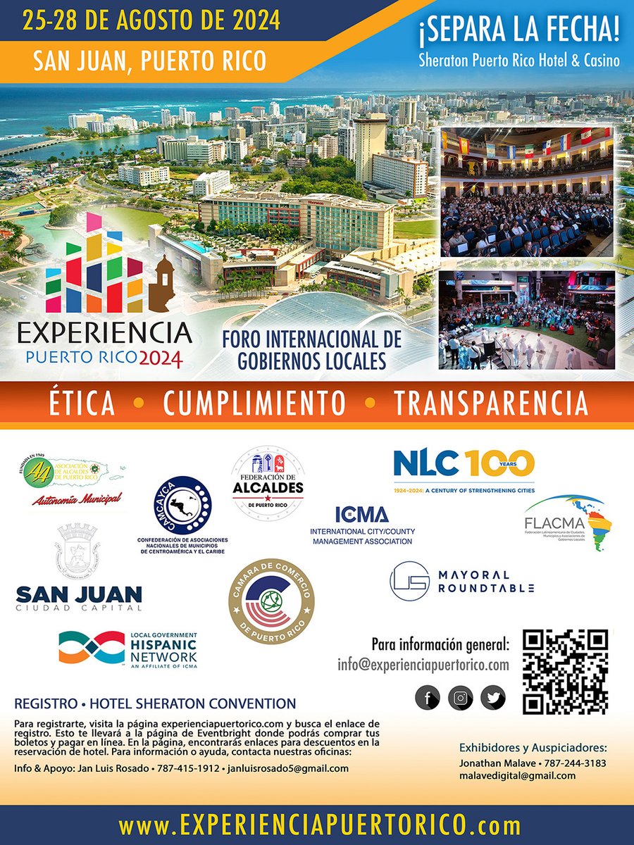 CamaraPR's tweet photo. 🌟 Camarista: 

Únete a "Experiencia Puerto Rico 2024" del 26 al 28 de agosto en el Hotel Sheraton. Alcaldes discutirán temas clave como cumplimiento, transparencia y ética. ¡Tu registro es cortesía como miembro activo! 🏛️💼

Registro: https://t.co/59pvo0Bwsj https://t.co/2JjIBjclHI