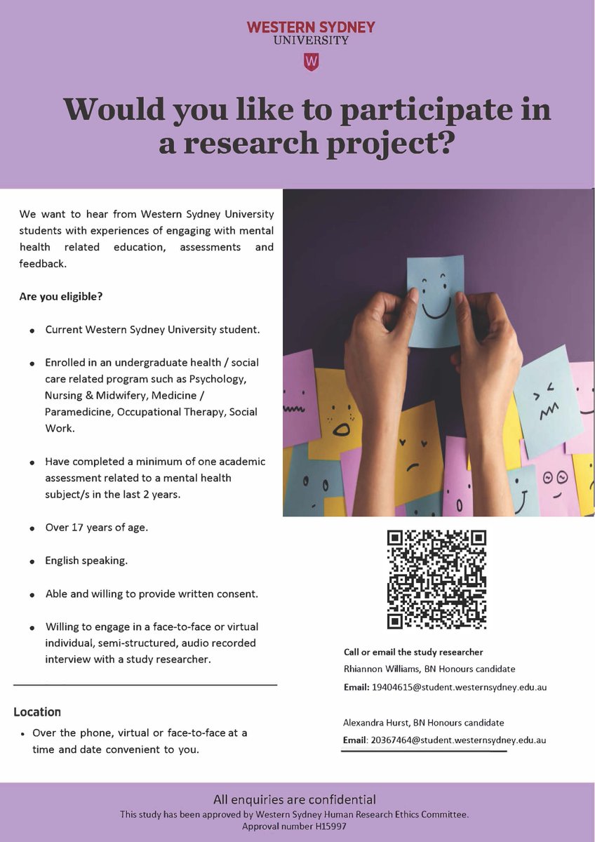 westernsydusonm's tweet photo. We want to hear from Western Sydney University students with experiences of engaging with mental health related education,  assessments and feedback. https://t.co/tobllKUxqR