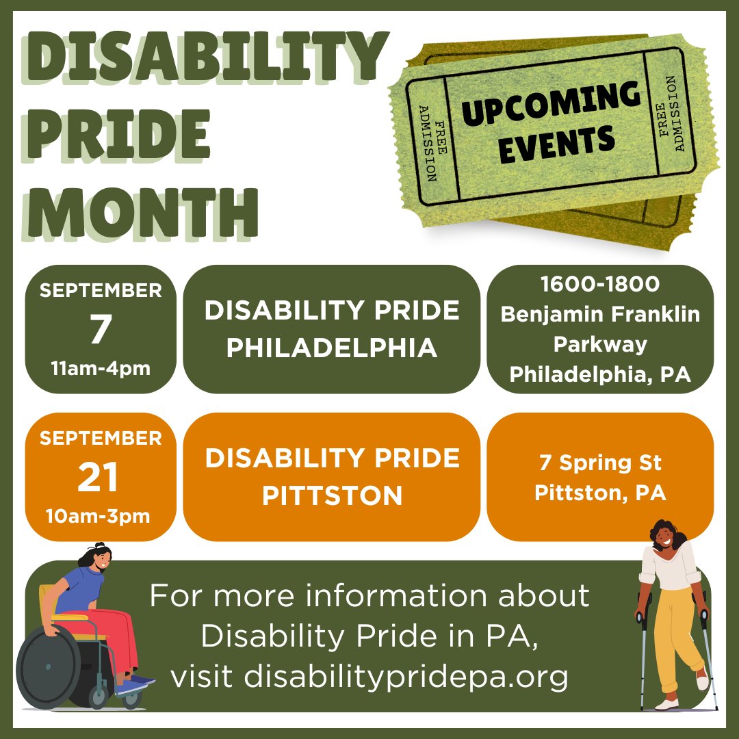 From July 20th through the end of September, cities throughout PA are hosting Disability Pride Month Events. Each Disability Pride Event includes arts demonstrations, live music, food trucks, games, activities, resource tables, and sensory-friendly spaces.