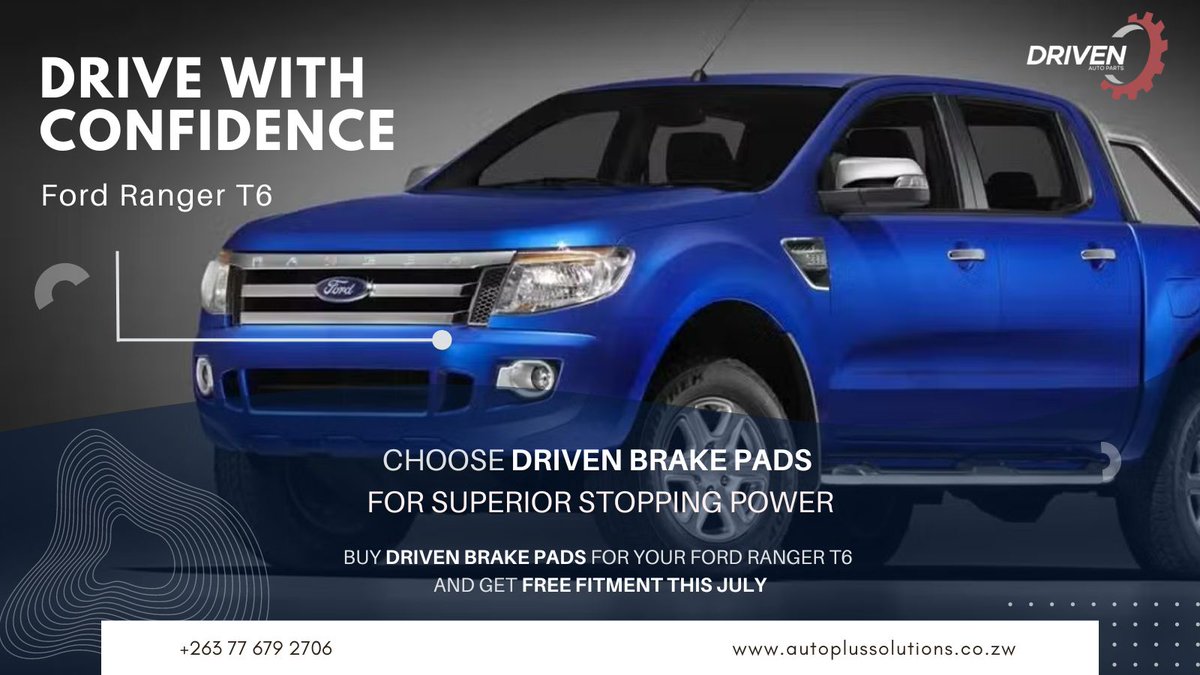 AutoPSolutions's tweet photo. Discover the Power of Driven Brake Pads!
For your Ford Ranger T6, choose excellence with Driven Brake Pads. 
Visit Our Website : https://t.co/DTOB6JGJmM
.
#carbrakes #brakepads #Zimbabwe #drivenbrakepads #FordRanger #CarSpare #zimbabwecars #automobile   #SouthernAfrica #zimcars https://t.co/0jbxe6wqvp