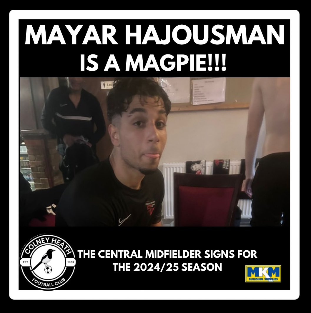 MAYAR HAJOUSMAN IS A MAGPIE!!

Big news coming in and that is Central Midfielder, Mayar has signed for the magpies!

The ball playing &amp; tough tackling midfielder will be a great addition to the team. 

Mayar was part of Hemel Hempstead U18s team who played Sheffield Wednesday at