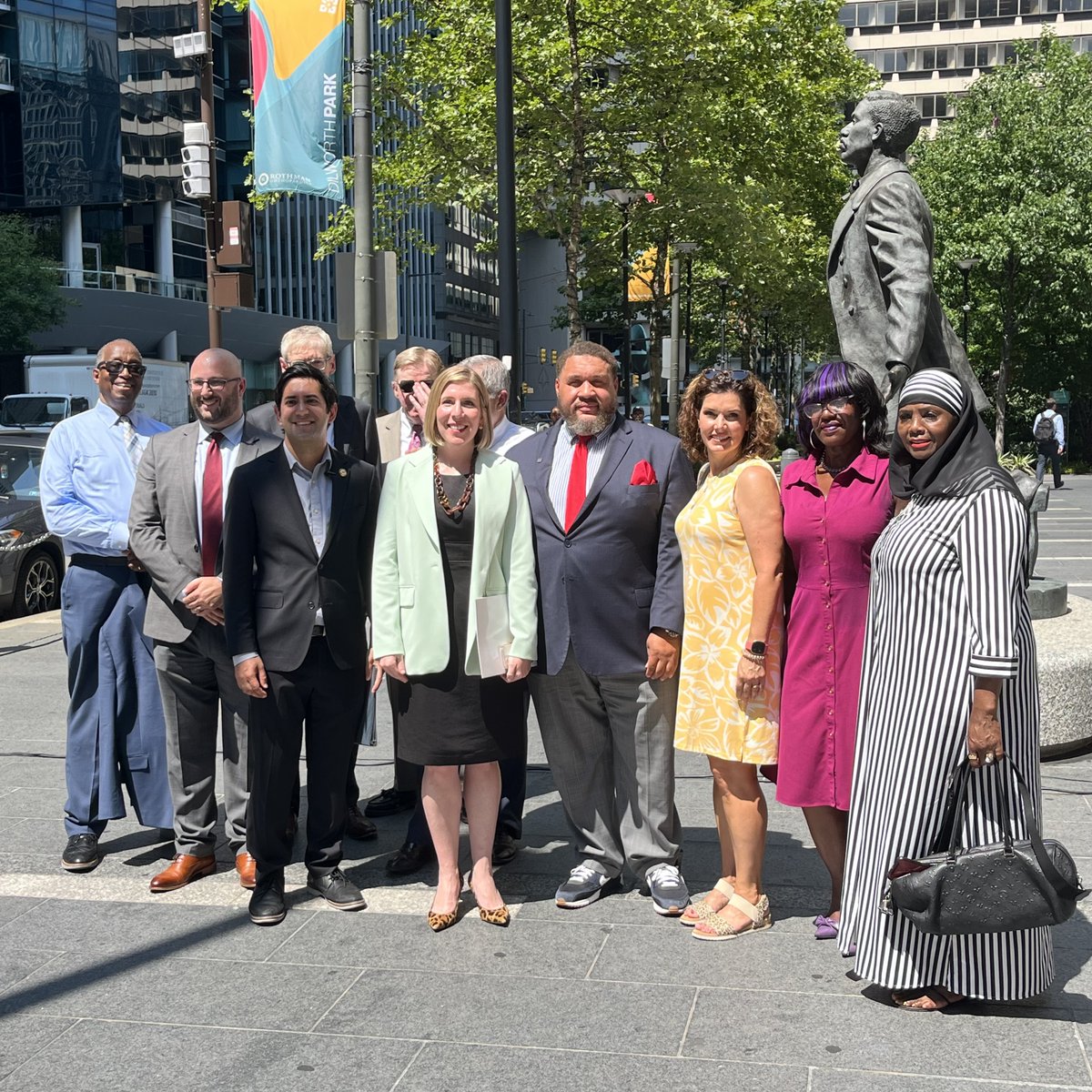 Earlier today, our President and CEO <a href="/LaurenCristella/">Lauren Cristella</a>, stood with city leaders to condemn the violent attack on former President Trump over the weekend. 

Thank you to <a href="/Omar4philly/">Commissioner Omar Sabir</a> for your leadership in organizing this important event.