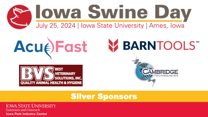 #IowaSwineDay 2024 #silver sponsors <a href="/AcuFastSwine/">AcuFast</a>  <a href="/barntools/">barntools</a>  <a href="/cambtech/">Cambridge Tech</a>  and <a href="/BestVetSolution/">Best Veterinary Solutions - BVS</a>  want to see you there. Don’t forget to register for the July 25 event!
ipic.iastate.edu/iowaswineday.h…