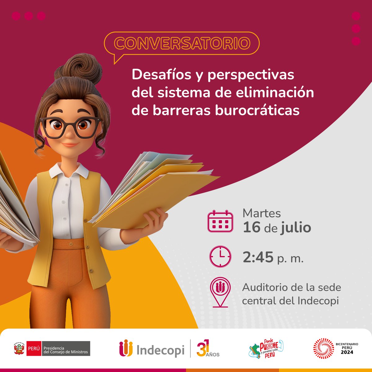 IndecopiOficial's tweet photo. En el marco de nuestra Semana de la #EliminaciónDeBarrerasBurocráticas, te invitamos a participar en el conversatorio "Desafíos y perspectivas del sistema de eliminación de barreras burocráticas.
📅 Martes 16/07.
⌚ 2:45 p.m.
✍️ Inscríbete aquí: https://t.co/dxNbqqIp9f https://t.co/U8Bx3tTGLV
