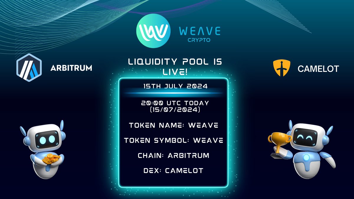 We are pleased to announce that the $WEAVE Token is now LIVE 
Official token address: 0xcC0Abb65c344639Ee78D76cd507027e5C1bb8135

DEX SCREENER LINK: dexscreener.com/arbitrum/0x2d6…