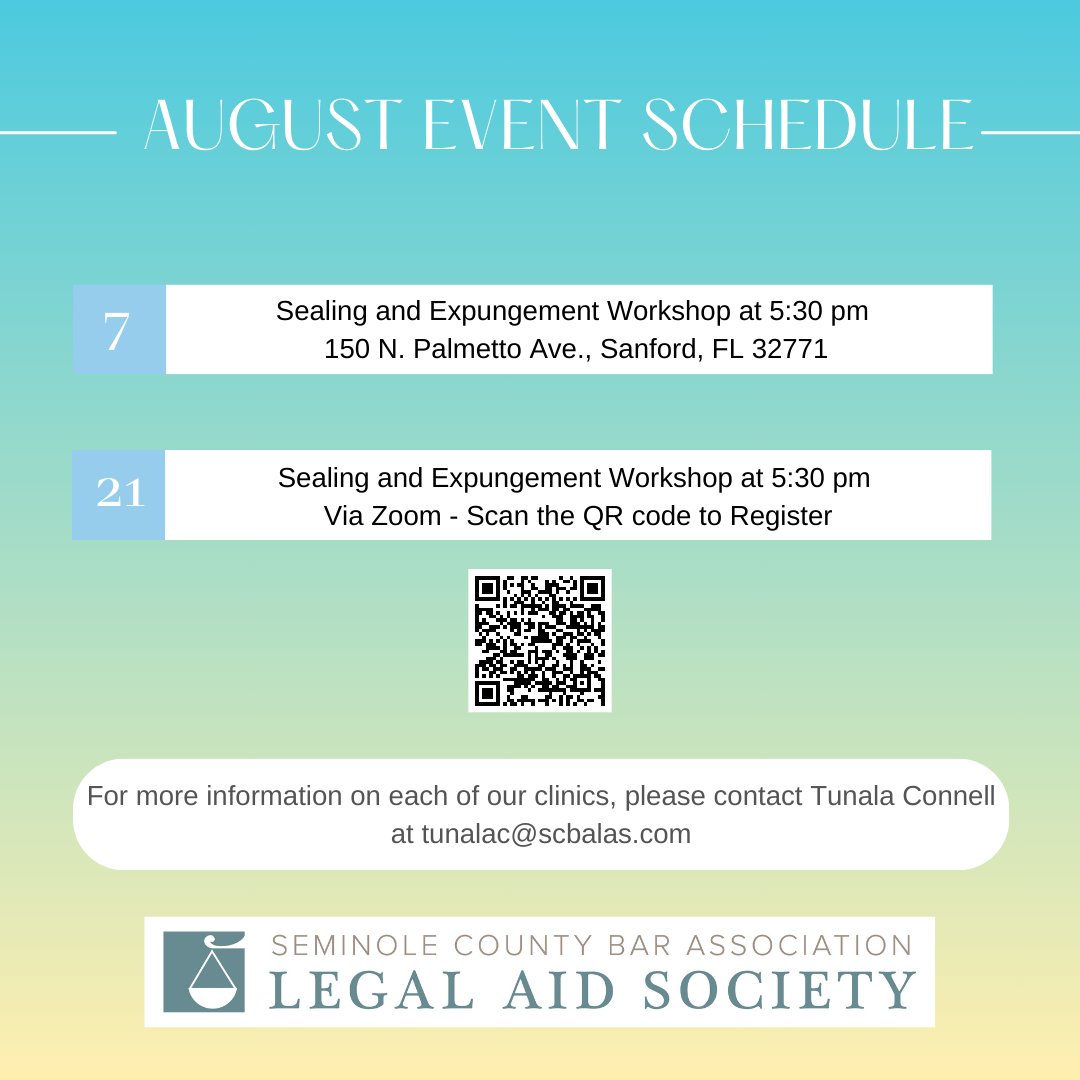 It may be the end of the summer but we still have plenty of workshops if you are looking to learn about the sealing and expungement process. #August #sealing #ClearYourRecord #FreeLegalAid #FreeLegalAdvice