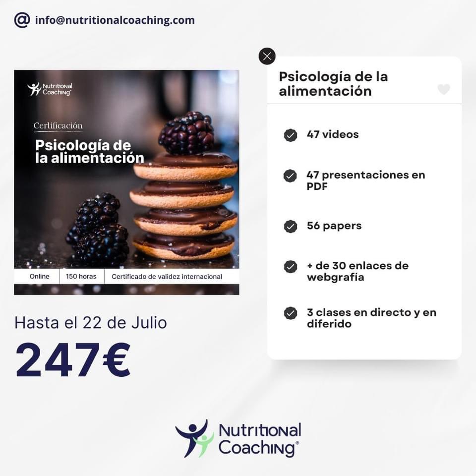 Superdescuentos en nuestra formación online!. Aprovecha el precio, sólo hasta el dia 22 de  julio.
Inscripcion en el enlace institute.nutritionalcoaching.com/categoria/curs…  o escríbenos a info@nutritionalcoaching.com