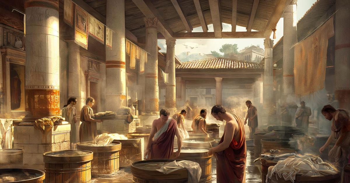 muyinteresante's tweet photo. En las lavanderías de la antigua Roma se empleaba una mezcla de orina, cenizas y arcilla para eliminar las manchas de la ropa. https://t.co/cMCNR8Wd1h https://t.co/TIz01JEimQ