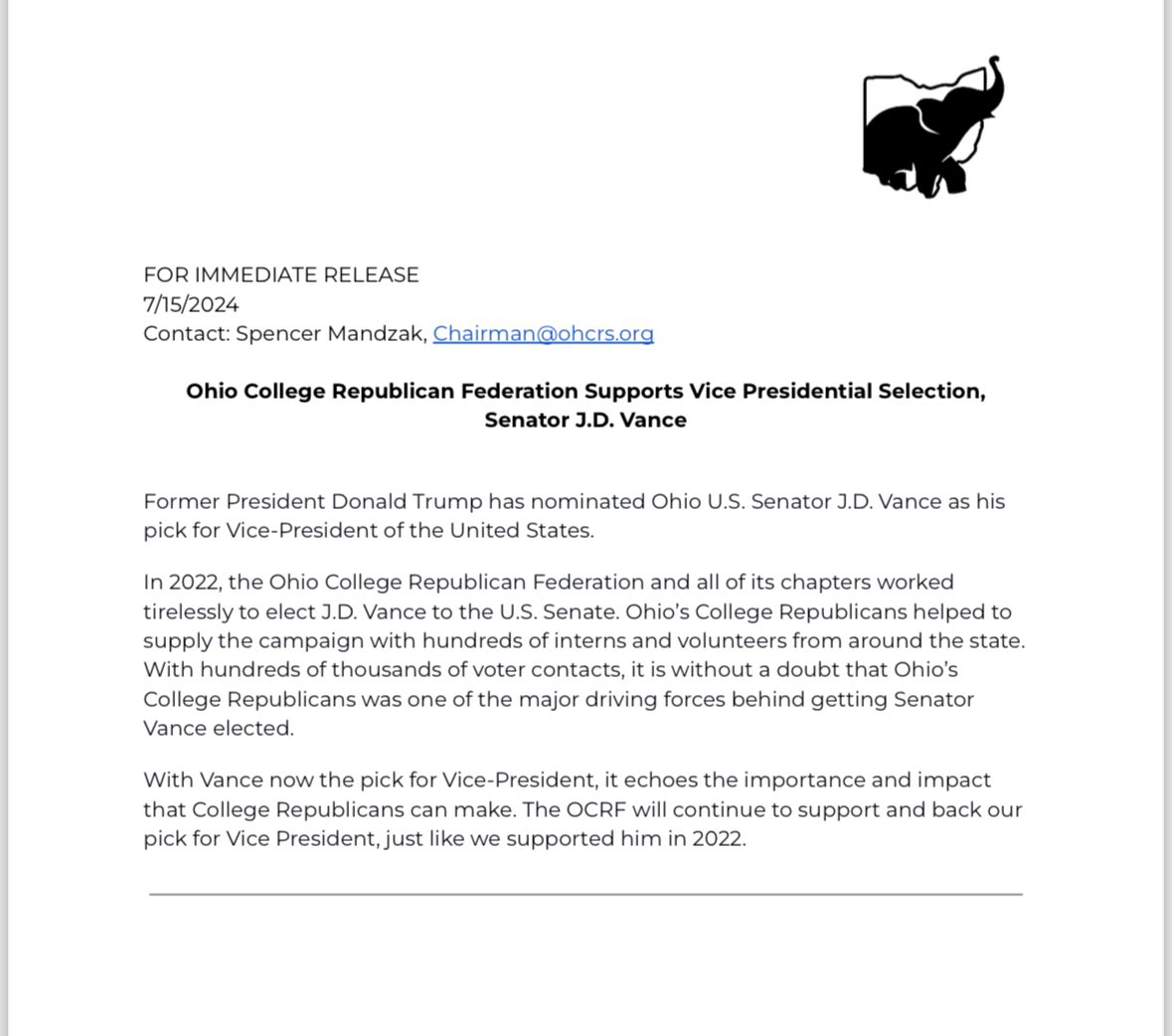 Congratulations to @JDVance1! We have and will continue to support you!