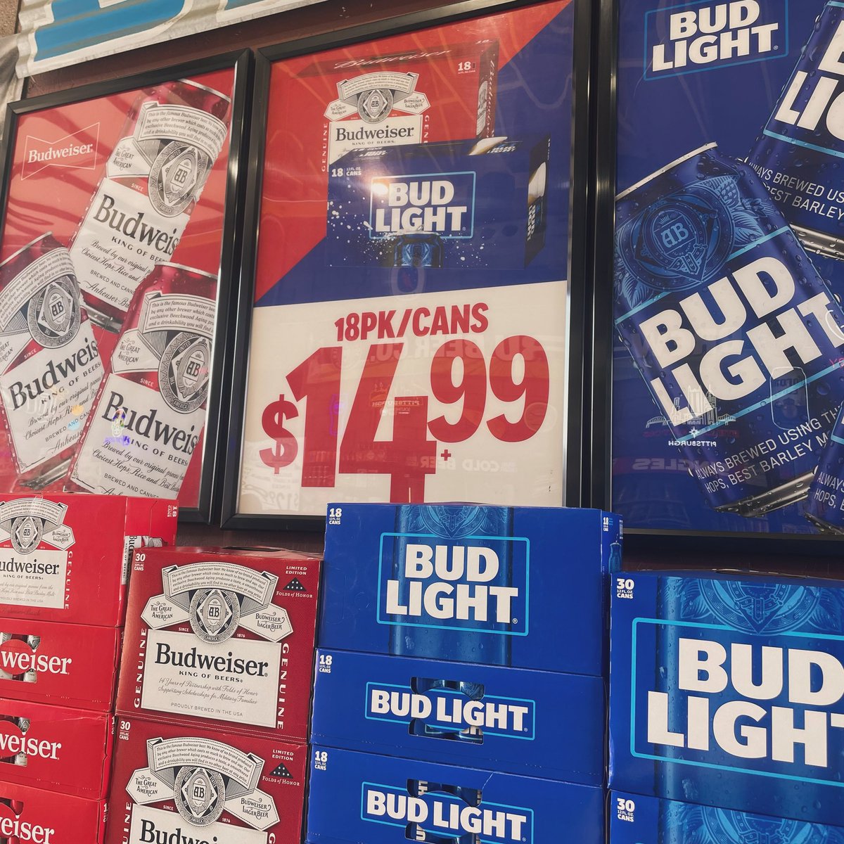 Now on sale!

<a href="/Budweiser/">Budweiser</a> and <a href="/budlight/">Bud Light</a> 18 packs are now only $14.99.

#BrewThru until 9 tonight!