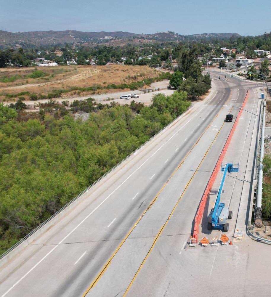 UPDATE: The single lane closure on the Channel Rd. bridge in #Lakeside remains in effect following purified water pipeline installation. This right westbound lane is expected to reopen within the next couple of weeks once the installation of a new handrail is complete.