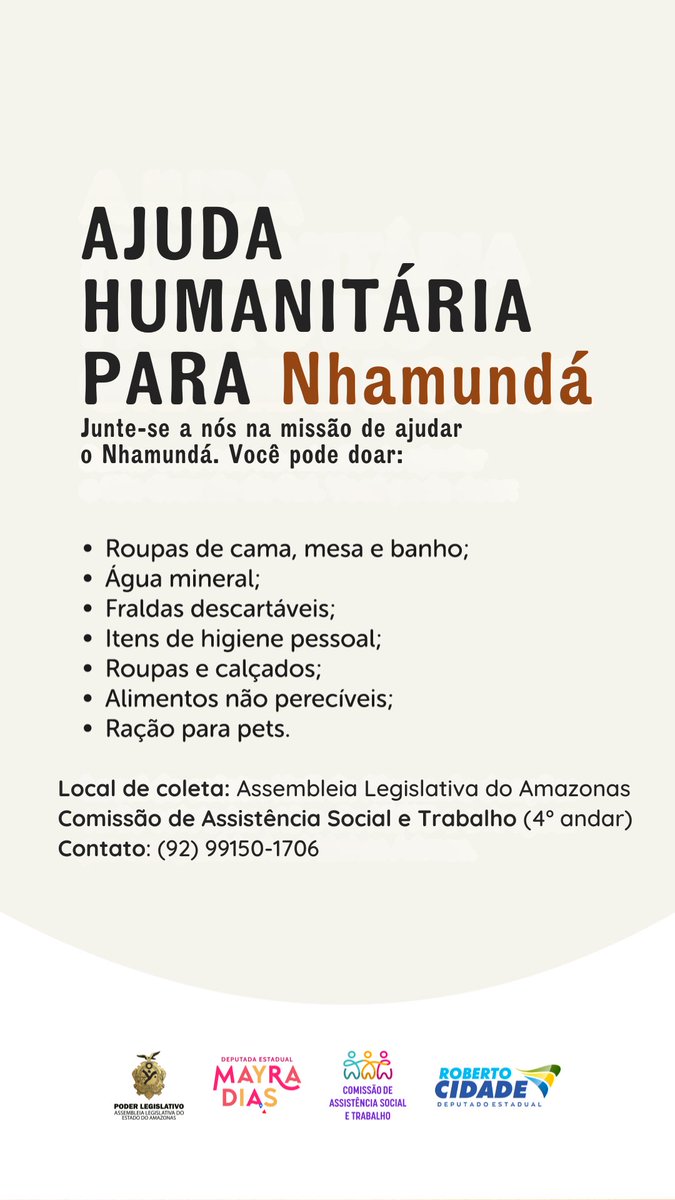 Vamos unir forças para ajudar as famílias que estão precisando de assistência neste momento tão delicado em Nhamundá! A Aleam e a Comissão de Assistência Social estão recebendo doações. Vamos ajudar!
