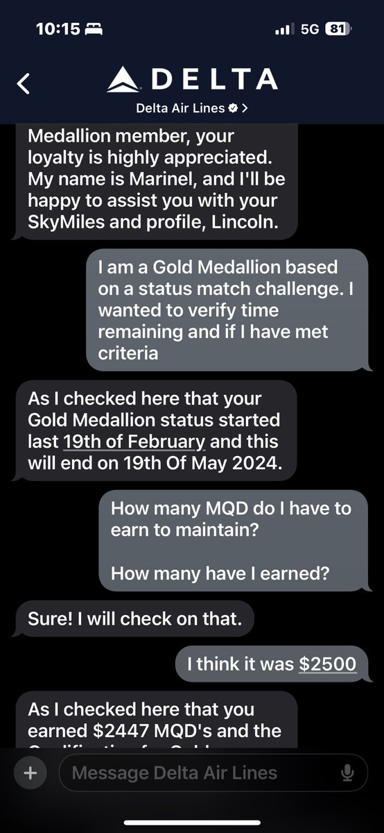 ArgoLincoln's tweet photo. @Delta airlines made a mistake on my status match and when I called they said it was their fault but they’re not going to fix it. https://t.co/5L3szH5Tpx