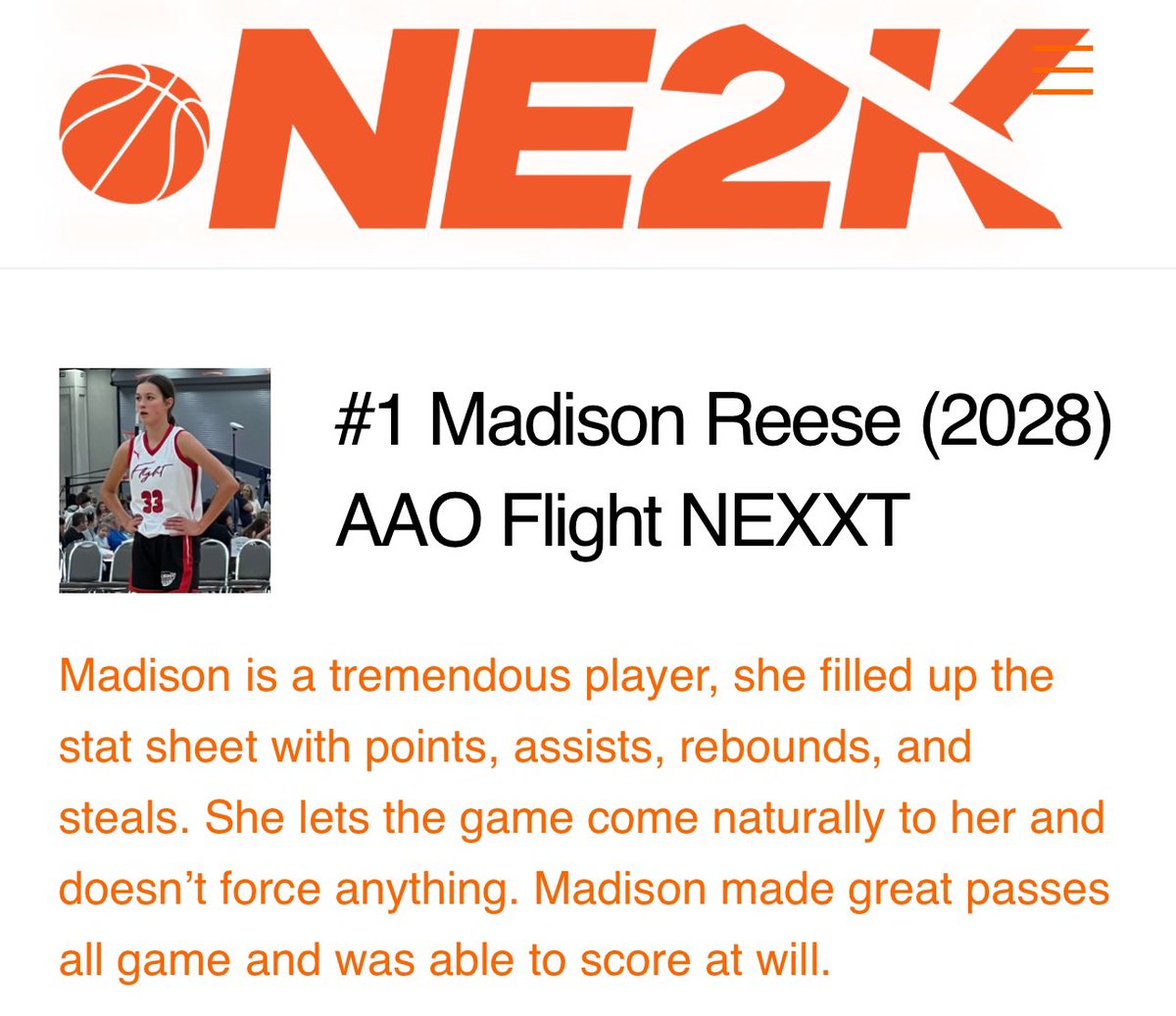 maddijoreese33's tweet image. Thank you @NE2KHoops!
Go Flight!! 🏆🏆

@FlightAAOGBB @Flightaaogbb28 @CoachKileyHill @BvilleGirlsBB @BvilleGBB9th