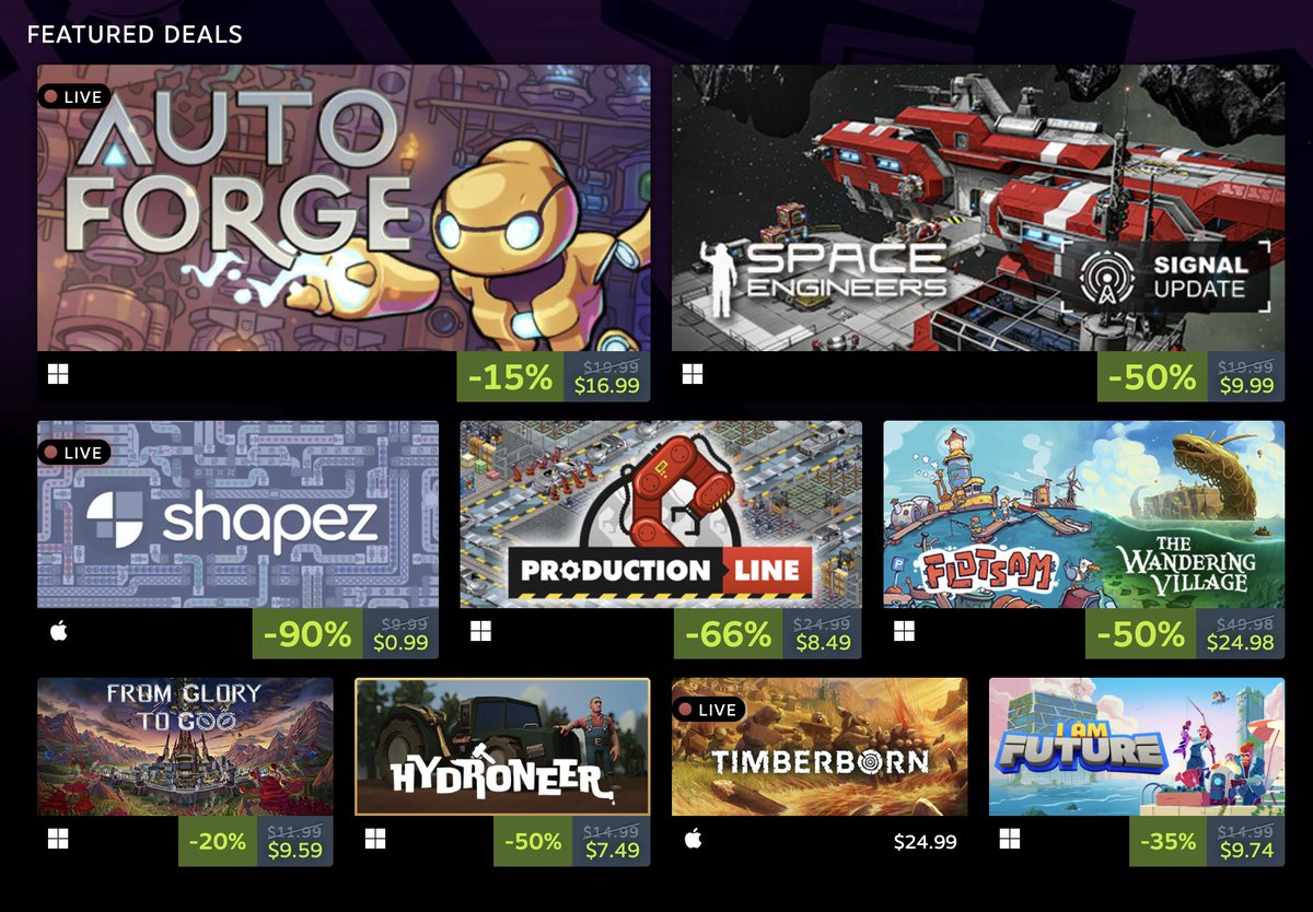 AutoForgeGame's tweet photo. Hey look that's us! 
AutoForge is currently part of the Automation Games Sale 2024. Link below ⬇️ https://t.co/qFIjAlD8PL