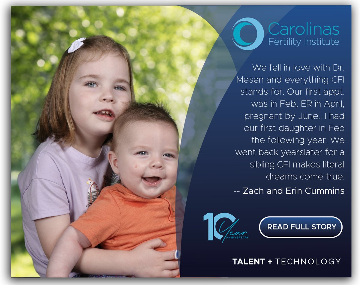 Here’s the first in our series of 10th-anniversary stories: carolinasfertilityinstitute.com/real-cfi-stori…

#ivfjourney #ivf #ivfsuccess #fertility

For more information, call 336-448-9100 or visit us at CarolinasFertilityInstitute.com.