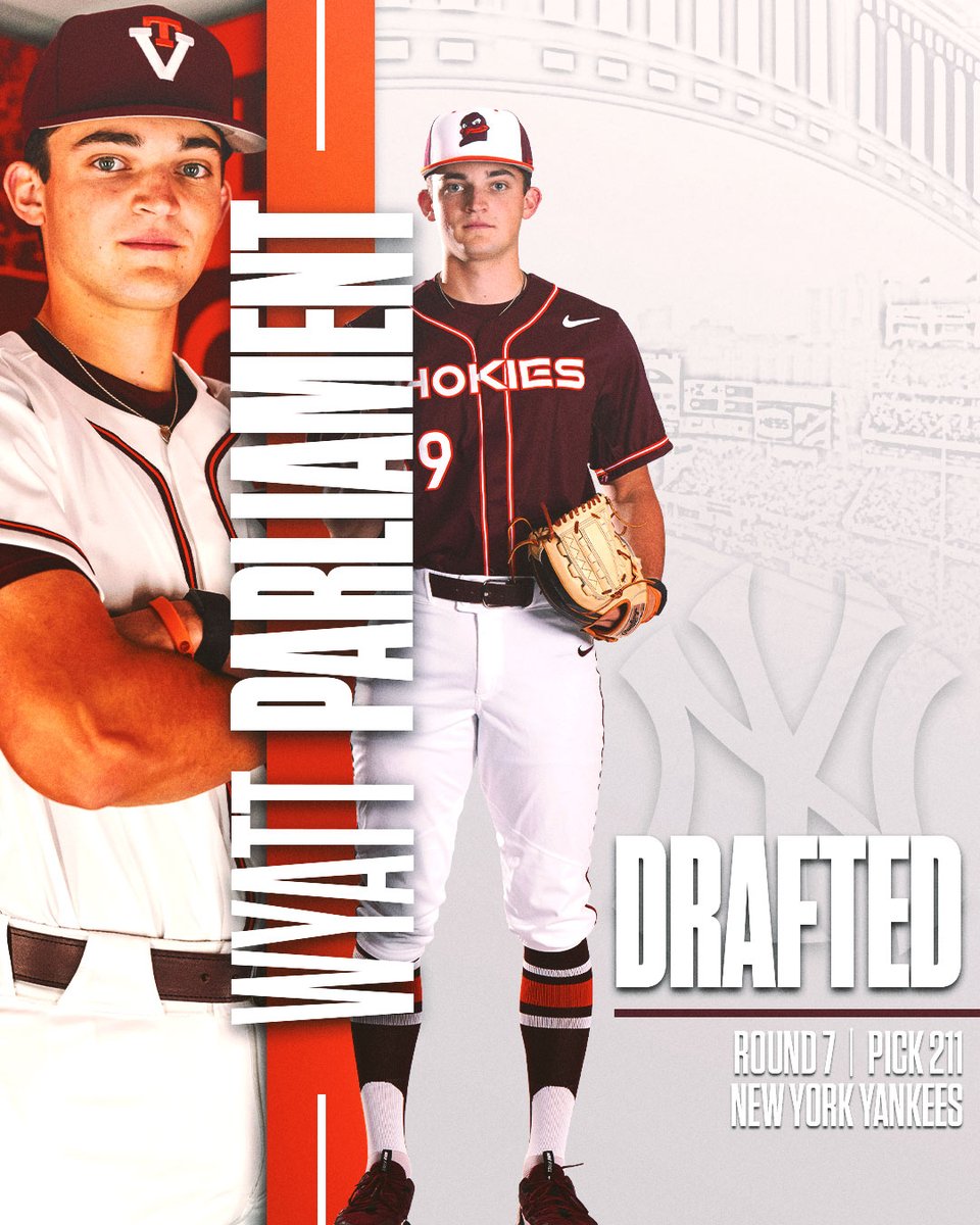 Virginia Tech Baseball (@hokiesbaseball) on Twitter photo 𝙎𝙩𝙖𝙧𝙩 𝙨𝙥𝙧𝙚𝙖𝙙𝙞𝙣𝙜 𝙩𝙝𝙚 𝙣𝙚𝙬𝙨 🗞️
<a href="/wyattparliament/">Wyatt Parliament</a> has been selected during the 𝟕𝐭𝐡 round by the New York #Yankees at 𝐍𝐨. 𝟐𝟏𝟏 overall
#ProHokies 🦃⚾️ 𝙎𝙩𝙖𝙧𝙩 𝙨𝙥𝙧𝙚𝙖𝙙𝙞𝙣𝙜 𝙩𝙝𝙚 𝙣𝙚𝙬𝙨 🗞️
<a href="/wyattparliament/">Wyatt Parliament</a> has been selected during the 𝟕𝐭𝐡 round by the New York #Yankees at 𝐍𝐨. 𝟐𝟏𝟏 overall
#ProHokies 🦃⚾️