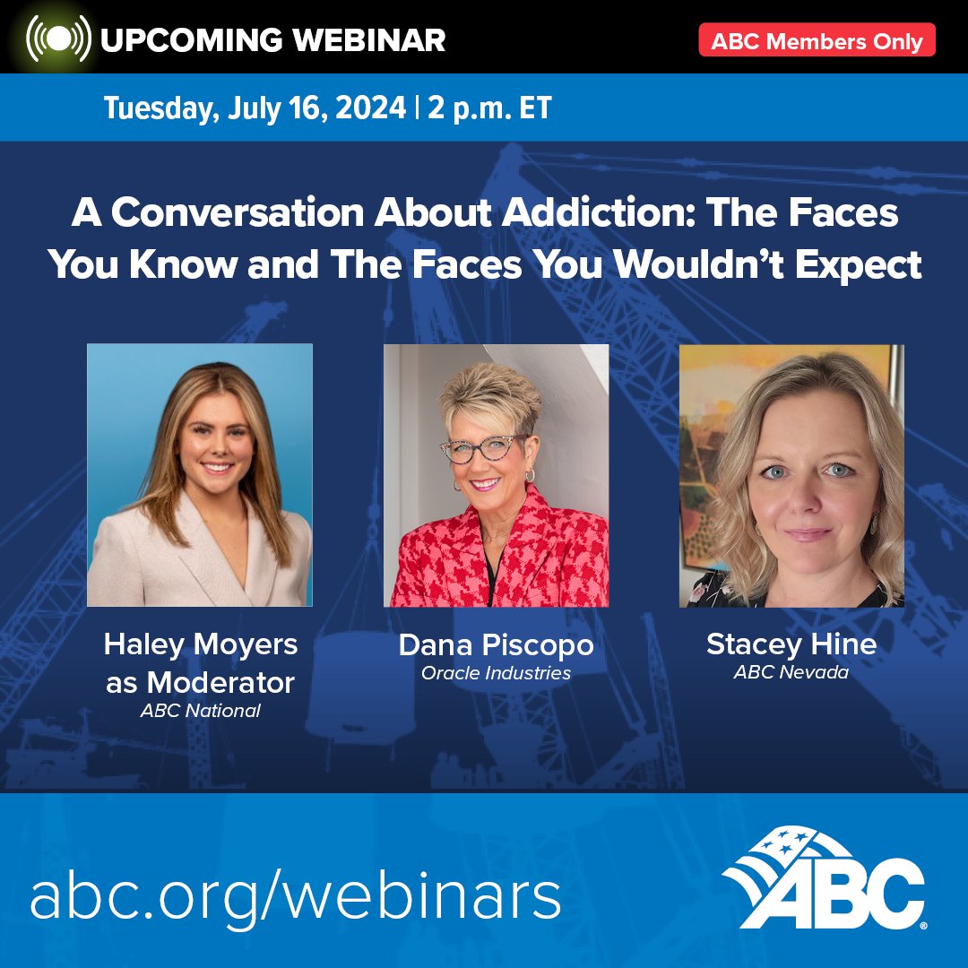 Register for tomorrow's webinar and join ABC for a candid conversation about addiction and recovery designed to provide accurate information, develop awareness and promote empathy.

Learn more: abc.org/webinars

#ABCMeritShopProud