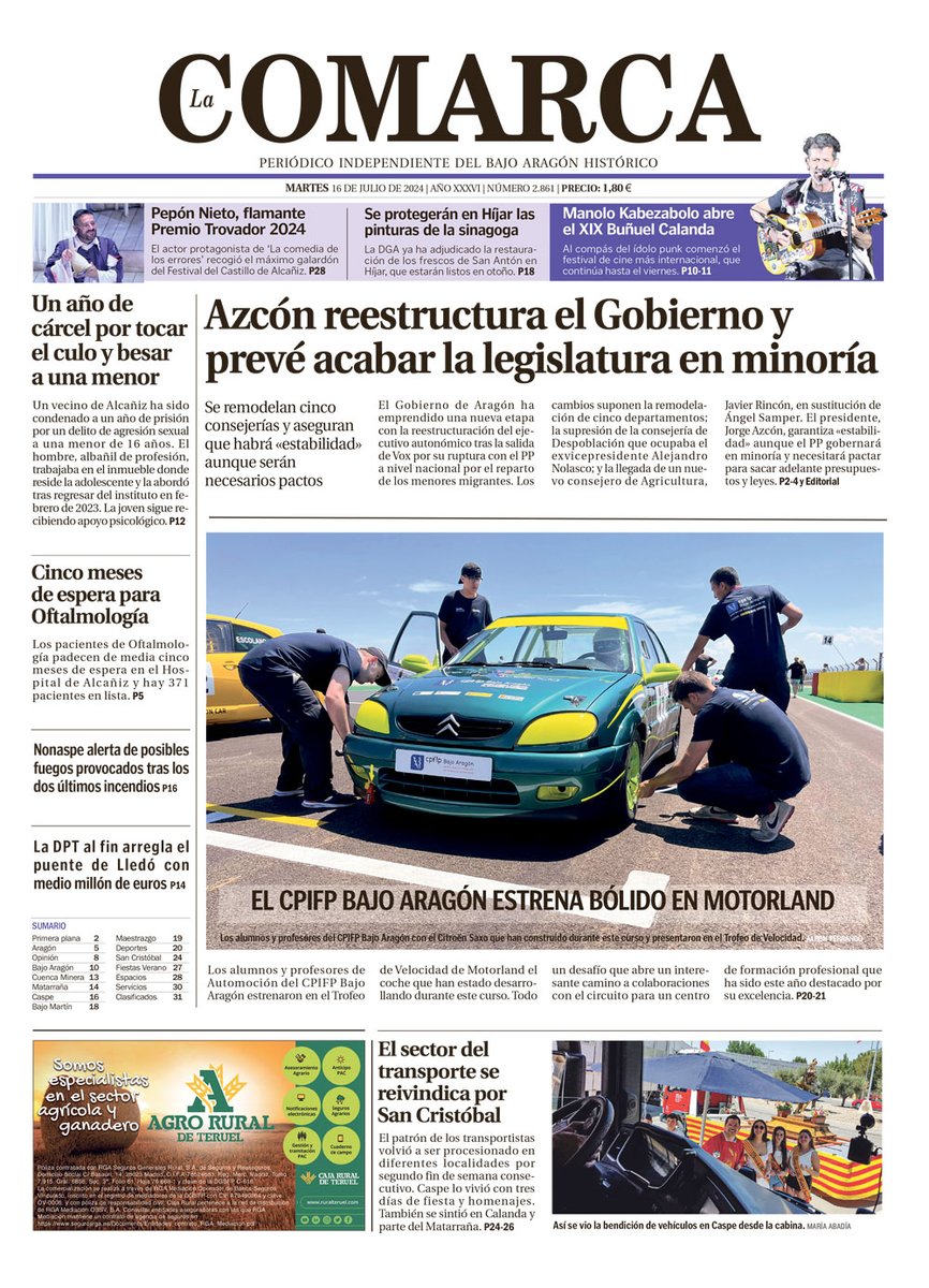 Avance❗ Azcón reestructura el Gobierno y prevé acabar la legislatura en minoría/ el CPIFP Bajo Aragón estrena bólido en Motorland/ El sector del transporte se reivindica por San Cristóbal ¡Nos leemos! 📰

➡️ Lee #LaComarcaPapel en PDF en lacomarca.net/planes-suscrip…