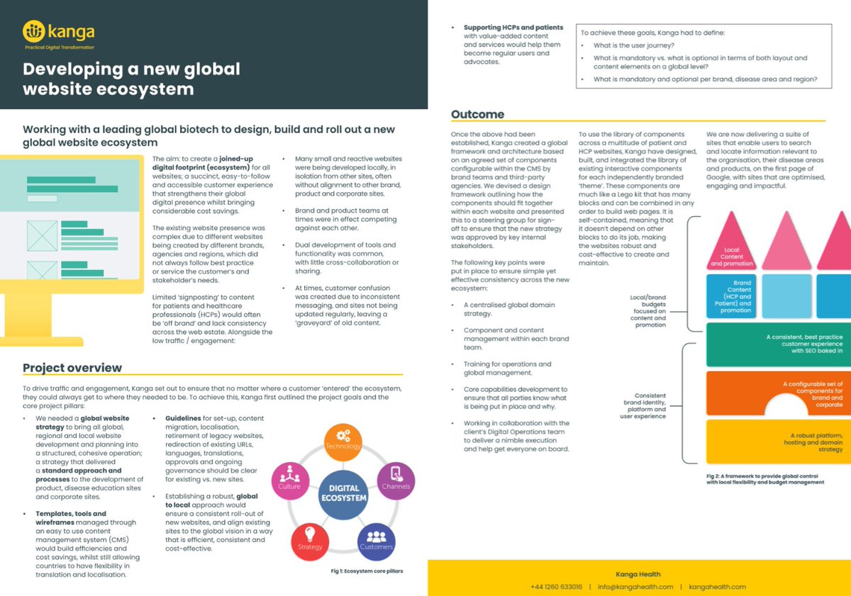 Kanga has worked with a biotech to deliver their new #digital #ecosystem. 50 websites live so far and counting. Corporate, product, disease and patient sites with best practice, single sign-on and SEO baked-in, saving cost and enhancing UX and relationships. DM to learn more.