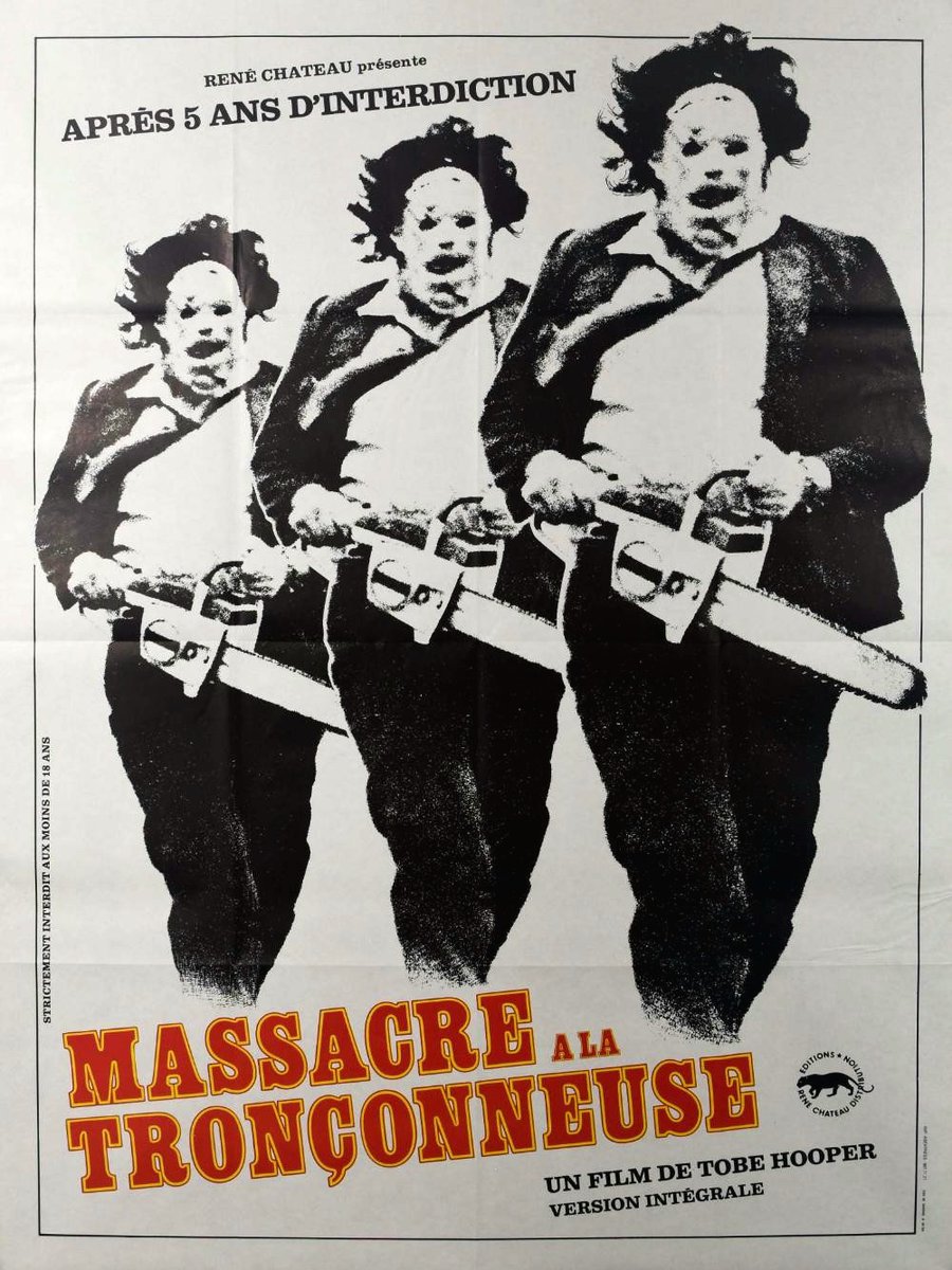 TheFilmFair's tweet photo. French film poster for #TheTexasChainSawMassacre (1974 -Dir. #TobeHooper) #MarilynBurns #GunnarHansen #JimSiedow #EdwinNeal #JohnDugan https://t.co/uxSTcCpvTP