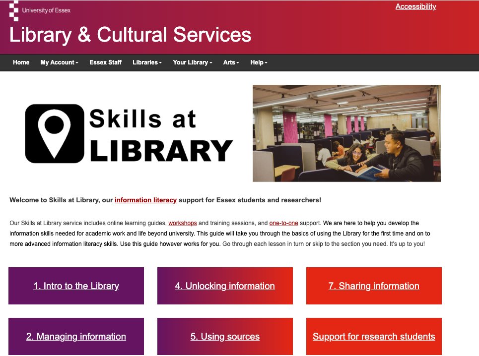 springshare's tweet photo. Are you thinking of creating a Library Skills #LibGuide? Explore this gorgeous one by the @UniEssexLibrary with eye-catching font designs, great use of blocks to break up skills into modules with gorgeous color schemes, and more. https://t.co/oq1ZWuBqoq https://t.co/uoVO5BvSQJ