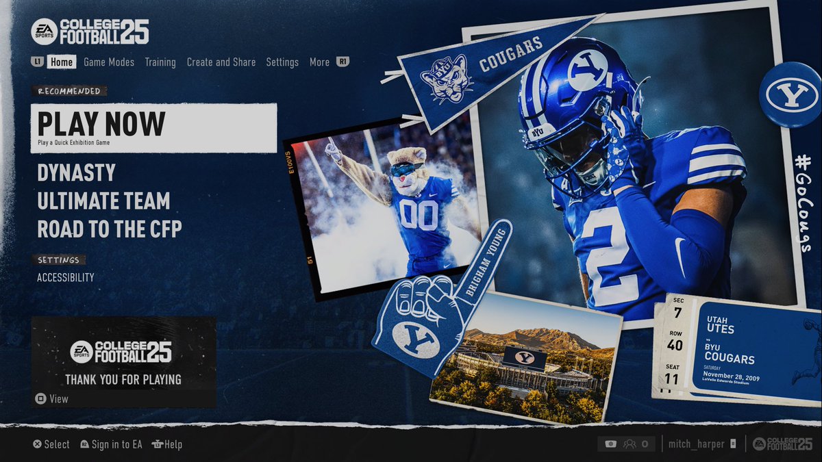 #BYU-themed menu on College Football 25. #CFB25 #BYUFootball