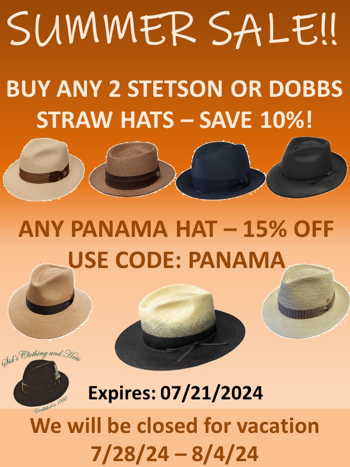 SidsHats's tweet photo. Dobbs/Stetson Hats: https://t.co/kDkskYCbo0

Panama hats: https://t.co/1zrFKNDJmN
#strawhatsale #panamahats #sale #mensfashion #sunprotection #sidsclothingandhats #chicago #dobbs #stetson https://t.co/reDakOLSU9