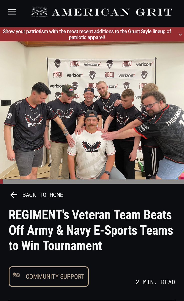 RegimentGG's tweet photo. “REGIMENT’s Veteran team BEATS OFF Army &amp; Navy Esports team to win tournament”

That’s one hell of a title you got on your website @Gruntstyle… 😅 https://t.co/ZxvXQHLWj2