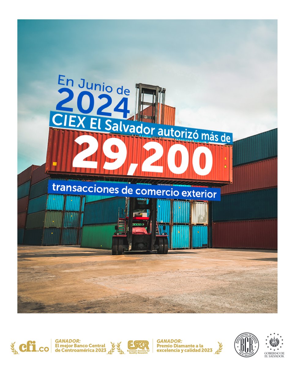 bcr_sv's tweet photo. Desde CIEX El Salvador te apoyamos para que tengas tus productos fácil y rápido ✅. En junio de 2024, facilitamos más de 13,100 exportaciones y más de 16,000 importaciones de bienes. Conoce más sobre nuestros servicios aquí: https://t.co/fLNs1GDQQb 📲 https://t.co/O1U8opSj7j