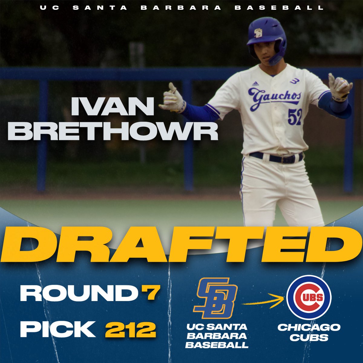 𝐁𝐫𝐞𝐭𝐡𝐨𝐰𝐫 💣’𝐬 𝐚𝐫𝐞 𝐜𝐨𝐦𝐢𝐧𝐠 𝐭𝐨 𝐭𝐡𝐞 𝐛𝐢𝐠𝐬!

With the 212th pick in the 7th round of the #MLBDraft, the Chicago Cubs select <a href="/IvanBrethowr/">Ivan Brethowr</a>!

#GoChos | #ChosInThePros