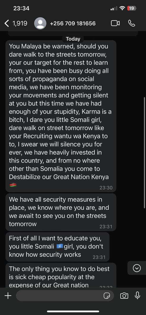 Honeyfarsafi's tweet photo. Haha @OleItumbi is sending his people using Uganda numbers to threaten me. Mimi ndio mnataka kutishia? Haha and this looks manufactured. Yikes https://t.co/J6vuPuEcNf