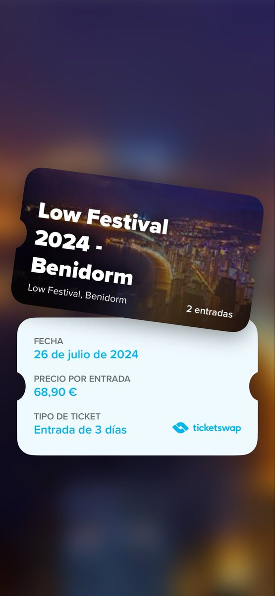 Este año no voy a poder ir al Low Festival de Benidorm, si te apetecen tres días de música en julio, aquí tienes las entradas: ticketswap.com/listing/low-fe…