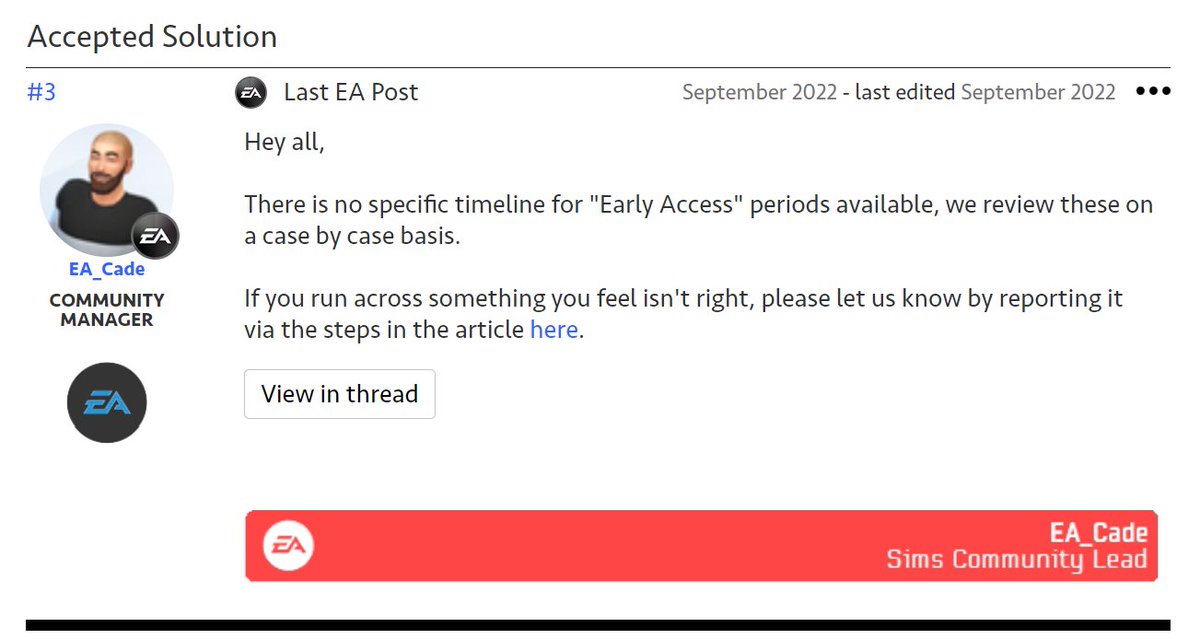 Lotussimmer1's tweet photo. @bunniracha unfortunately ea dont have a timeline for early access, they let these creators run w it and caused this mess https://t.co/sKCZKKKeZV https://t.co/B50ARaBECA