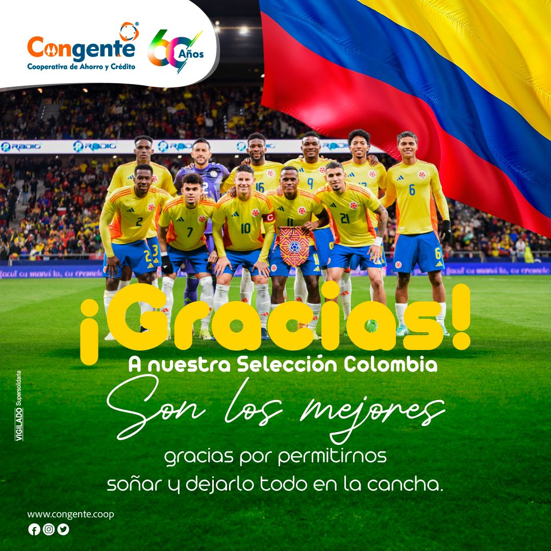 CoopCongente's tweet photo. 🇨🇴⚽️¡Gracias a nuestra selección Colombia por todo!  ✨Entre tantos triunfos, el más grande fue unir a todo el país. Gracias por permitirnos soñar. ¡Juntos somos más fuertes! Todos somos Colombia 💛💙❤️
#seleccioncolombia 🇨🇴 https://t.co/Drthbcb1ce