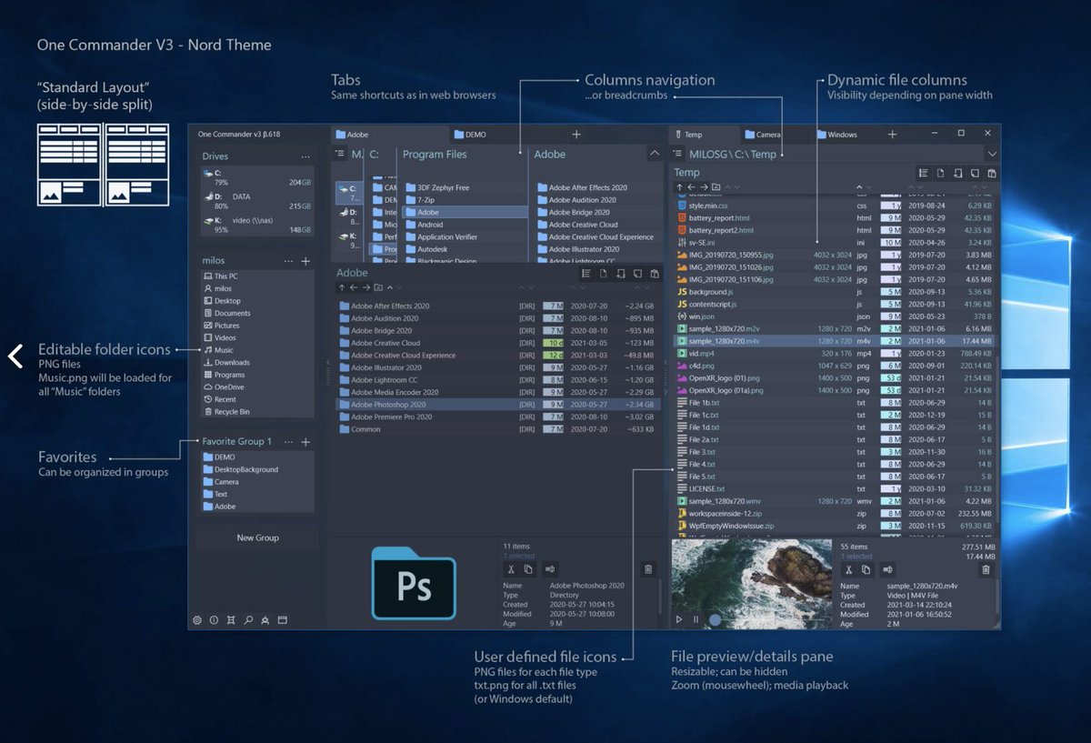 JuPagoda's tweet photo. OneCommander

久しぶりに見つけた良さげなファイルマネージャー
ファイルの情報が見やすい、Windowsデフォルトマネージャーに設定できる（まだ実験段階だが機能する
ずっとTablacus Explorer使ってたけど浮気してみても良いかもPro版は有料だけどProでしか使えない機能もある
https://t.co/ZH8uRzkkrj https://t.co/Qaxts72yZA